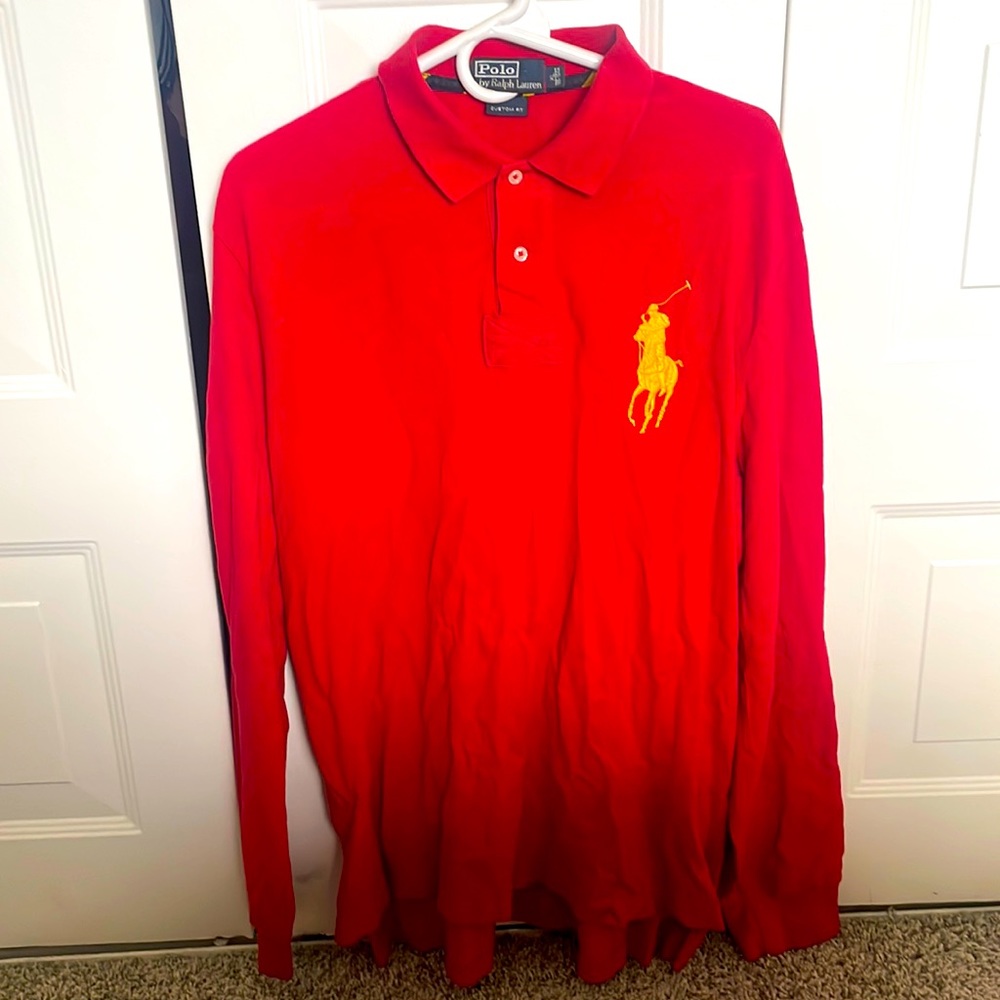 Polo Ralph Lauren XL custom fit large horsey long sleeve red polo shirt